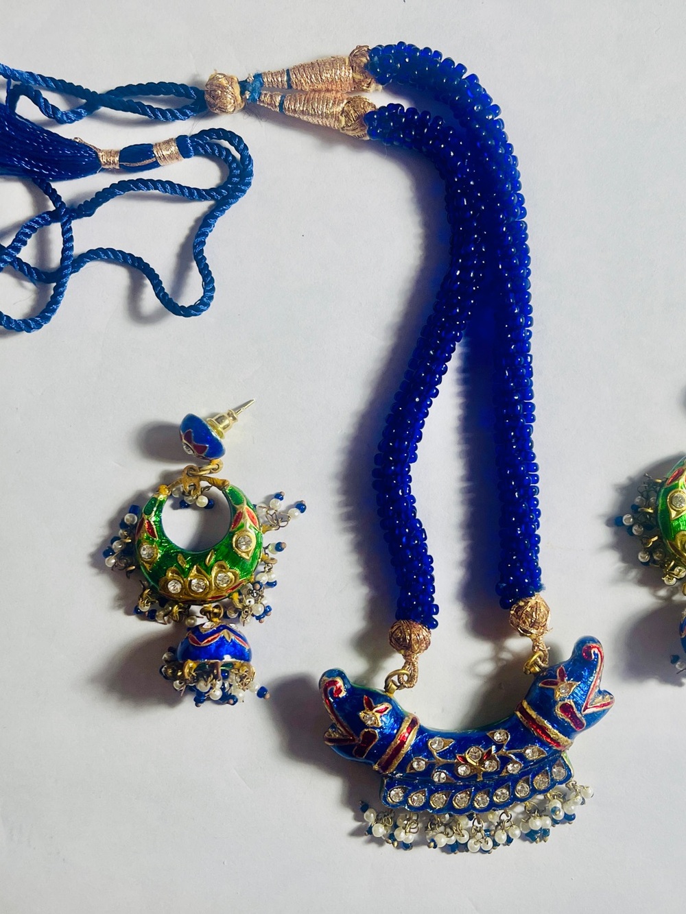 Handcrafted Blue and Green Meenakari Necklace & Earring Set - Women Jewelry
